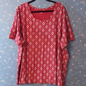 Catherines 4X Top Brick Red w pattern sz 30 32
